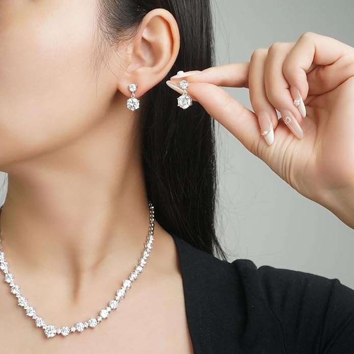 Wedding Jewelry Set For Women Bridal Brides Bridesmaid Classic Cubic Zirconia Necklace And Earrings For Prom Party