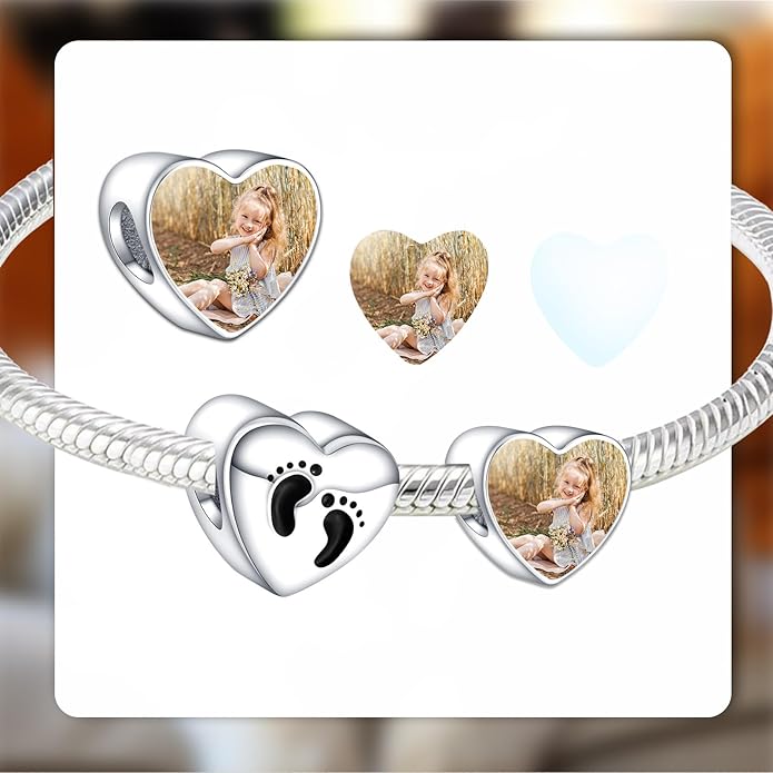 Annmors Personalized Photo Charm for Bracelet Necklaces,925 Sterling Silver Charm Love Heart Shaped Engraved Customize Picture Gift for Birthday Mother's Day Christmas,Bead Charms Jewelry for Women