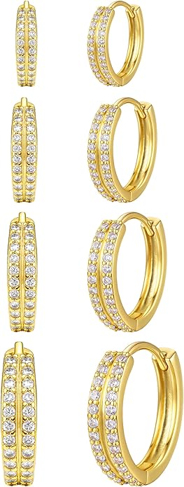 Small Gold Huggie Hoop Earrings Set for Women Men Hypoallergenic 14K Plated Stack Cartilage Earrings, Multiple Piercing Lightweight Mini Thin Cute Dainty Trendy Jewelry Set Christmas Gifts for Women