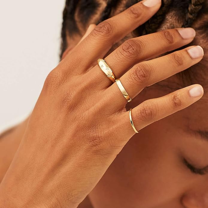JINEAR 18k Gold Filled Chunky Rings for Women Croissant Dome Statement Ring Trendy Twisted Braided Band Stacking Star Rings Jewelry Gifts