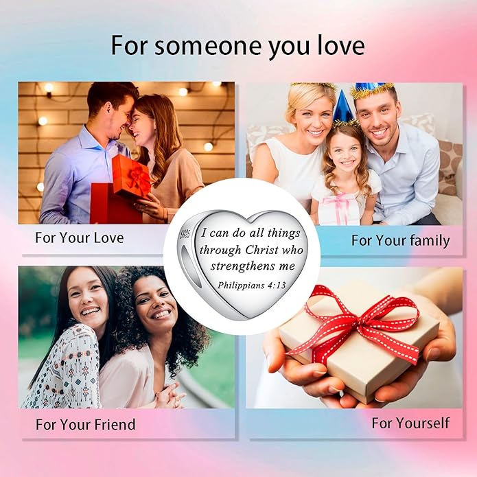 Bible Family Mom Wife Love Heart Dangle Charm 925 Sterling Silver Charms fits Bracelets and Necklace Pendant Bead Charms Jewelry Present for Women Family Friends