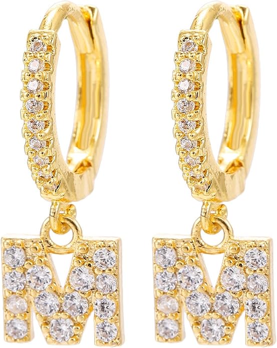 14K Gold Dangle Drop Initial Earrings for Women Dainty CZ Huggie Hoop Name Letter Earrings S925 Sterling Silver Post with Cubic Zirconia Hypoallergenic Gifts Jewelry