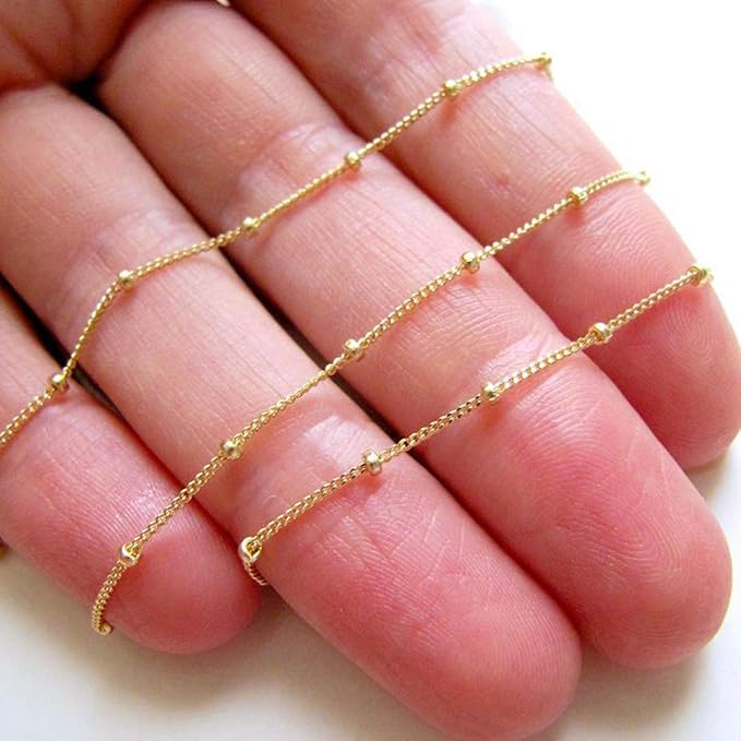 Wholesale 12PCS Gold Plated Solid Brass Satellite Beaded Ball Curb Thin Chain Necklace Bulk for Jewelry Making (16 Inch(1.5mm))