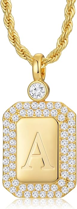 Gold Initial Necklaces for Women, Letter Necklace for Her Birthday Yellow Gold Initial Pendant Necklace with Rope Chain, Women Jewelry Gifts for Her Wife Girlfriend