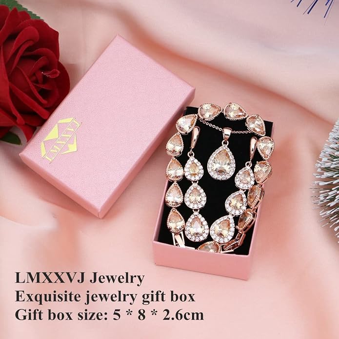 LMXXVJ Necklace Long Earrings Bracelet Set, White Gold Plated Created Blue Sapphire Jewelry Set Wedding Party Gift Jewelry for Women Bridal Bridesmaid