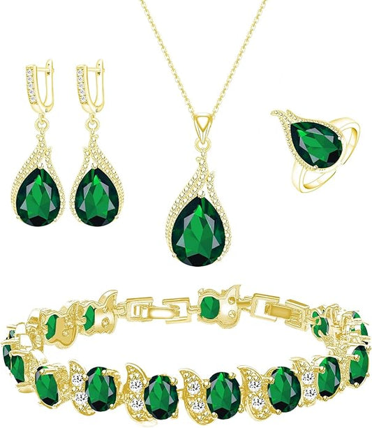 GZWHD Jewelry Set for Women CZ Earrings Necklace Ring Bracelet Set Prom Party Wedding Jewelry Gift for Mother Friend Wife