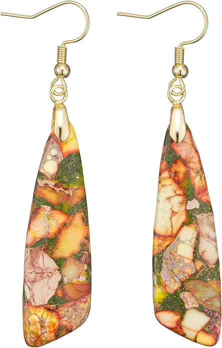Boho Women Natural Stone Earrings Unique Healing Imperial Jasper Gemstone Energy Hypoallergenic Lightweight Dangle Drop Earrings Multiple Styles Earrings Jewelry for Birthday Party Gift