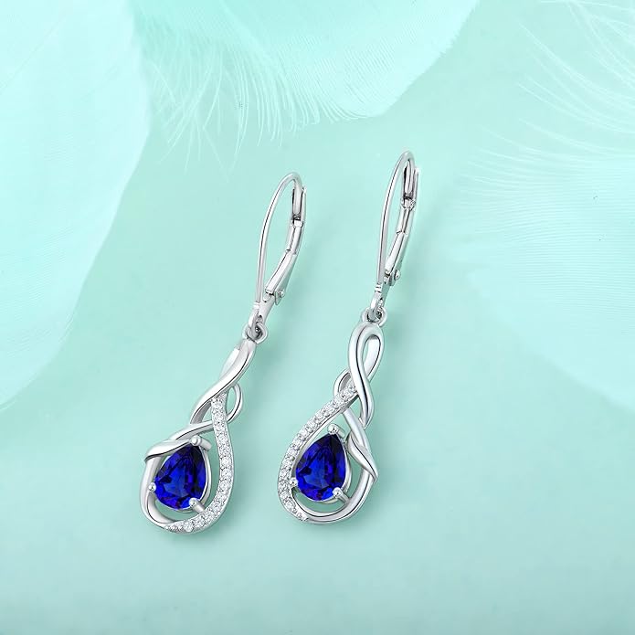 Starchenie Infinity Dangle Drop Earrings Sterling Silver Leverback Earrings Gemstones Twisted Jewelry