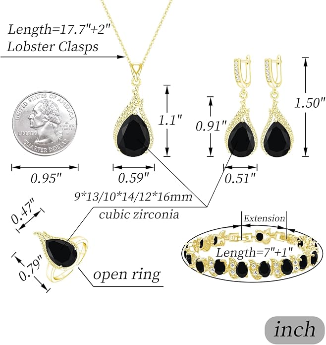 GZWHD Jewelry Set for Women CZ Earrings Necklace Ring Bracelet Set Prom Party Wedding Jewelry Gift for Mother Friend Wife