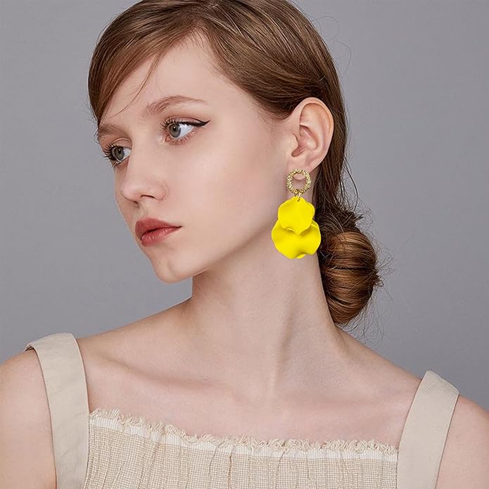 Anmpab Statement Matte Rose Flower Petal Stud Earrings for Women Dangly Floral Petal Earrings Jewelry Accessories Romantic Gifts for Her Women