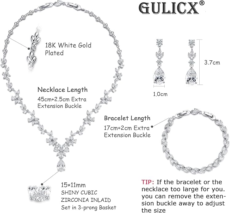 Wedding Jewelry for Bride, Silver Bridal Necklace Earrings Bracelet Set with Clear Cubic Zirconia, Bridemaids Jewelry Set for Wedding, Crystal Wedding Party Jewelry Set for Women Girls