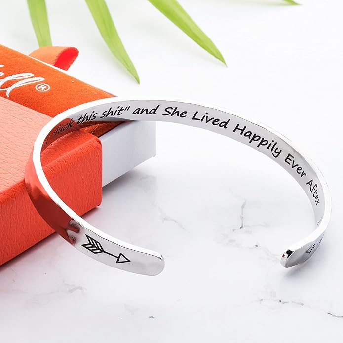 Carviell Engraved Cuff Bracelets for Women – Inspirational, Friendship, Love, Mom, Daughter, Sister, Christian, Graduation, Memorial & Wedding Gifts – 80+ Phrases – Stainless Steel, Gift-Ready