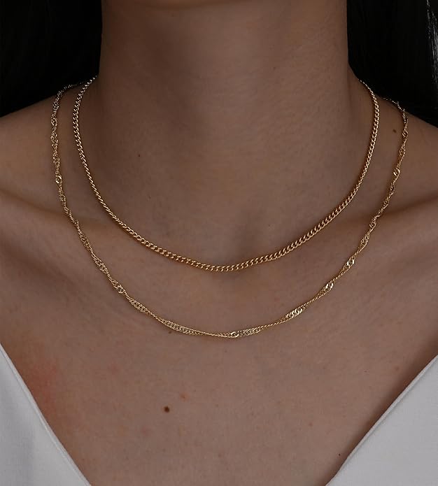YEEZII Layered Gold Necklaces for Women Trendy, 3 Pcs 14K Gold Plated Choker Paperclip Box Chain Necklace, Stackable Women's Gold Pendant Necklaces Jewelry Set