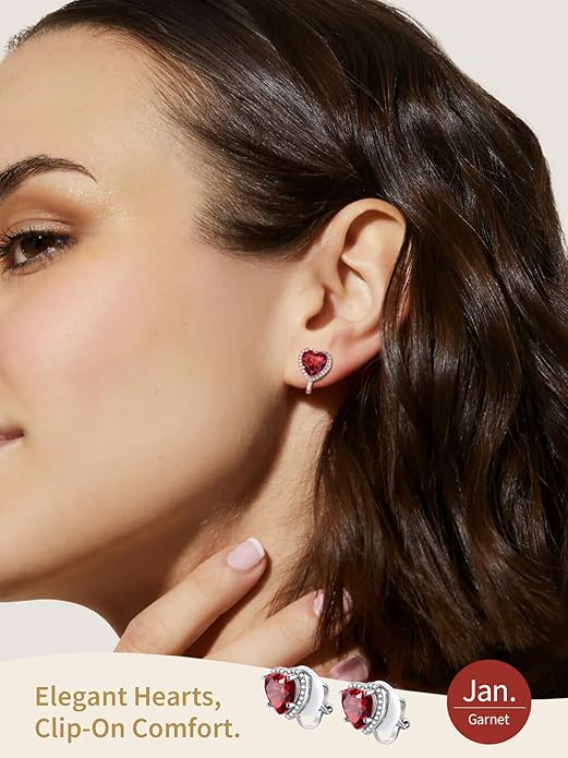 FindChic Sparkling Birthstone Clip On Earrings for Women, Silver Plated Stud Earrings 8MM Cubic Zirconia Non Pierced Studs, 12 Months Birthday Jewelry Gift