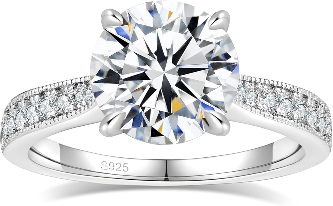 Moissanite Engagement Rings for Women,Promise Rings 925 Sterling Silver with 18K Yellow/White Gold Plated,D Color VVS1 Wedding Band Moissanite Ring 0.5/1/1.5/2/3/4CT