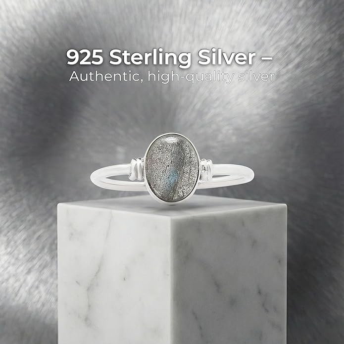 Oval Labradorite 925 Sterling Silver Ring - Delicate BOHO Chic Jewelry - Fashionable and Stylish for Women with Velvet Gift Bag/Box - Made by Indian Artisans - Size 4-9