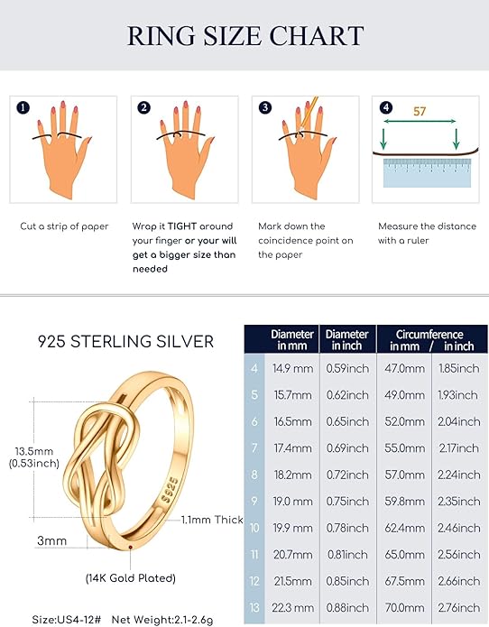 Suplight 925 Sterling Silver Ring Simple Infinity Knot Wedding Band Rings Love Knot Promise Ring for Women Size 4-12(with Gift Box)