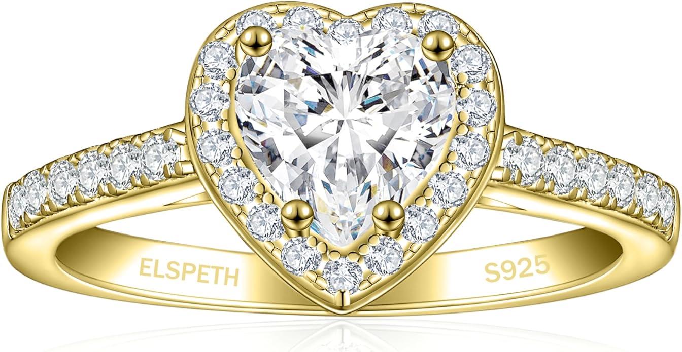 Elspeth 925 Sterling Silver Heart Engagement Ring for Women Heart Cut Cubic Zirconia Promise Ring Size 4-10