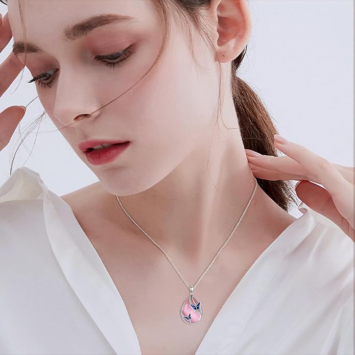 KQF Dragonfly/Butterlfy/Cat/Jellyfish/Bunny/Axolotl/Bee/Mermaid/Hummingbird/Elephant Necklace for Women Sterling Silver Moonstone Pendant Necklace Dragonfly Jewelry Gifts for Women