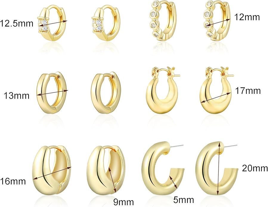 6 Pairs Gold Hoop Earrings Set for Women, 14K Gold Plated Small Huggie Hoops Earrings Hypoallergenic, Lightweight Tiny Cartilage Piercings Earrings Jewelry for Women Gifts.