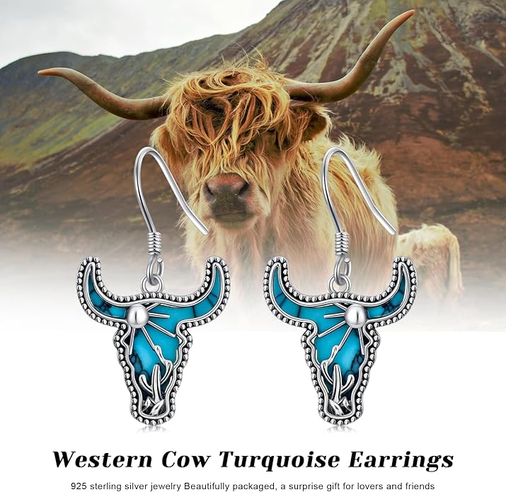 Western Earrings for Women 925 Sterling Silver Turquoise Western Country Dangle Drop Earrings Country Jewelry Gifts for Cowgirl Cowboy