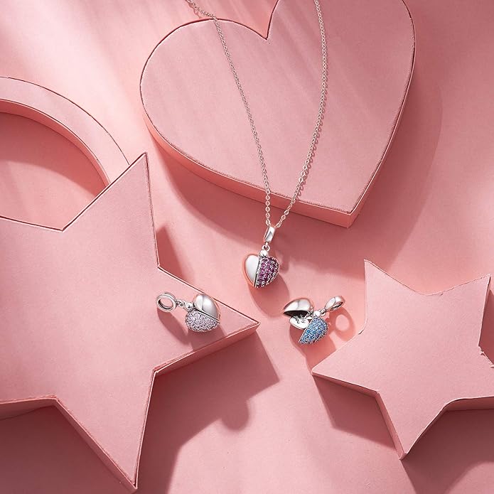 NINGAN “I Love You” Dangle Charm Love Heart Pendant Bead for Women Wife Girlfriend with 5A Cubic Zirconia for Charm Bracelets 925 Sterling Silver