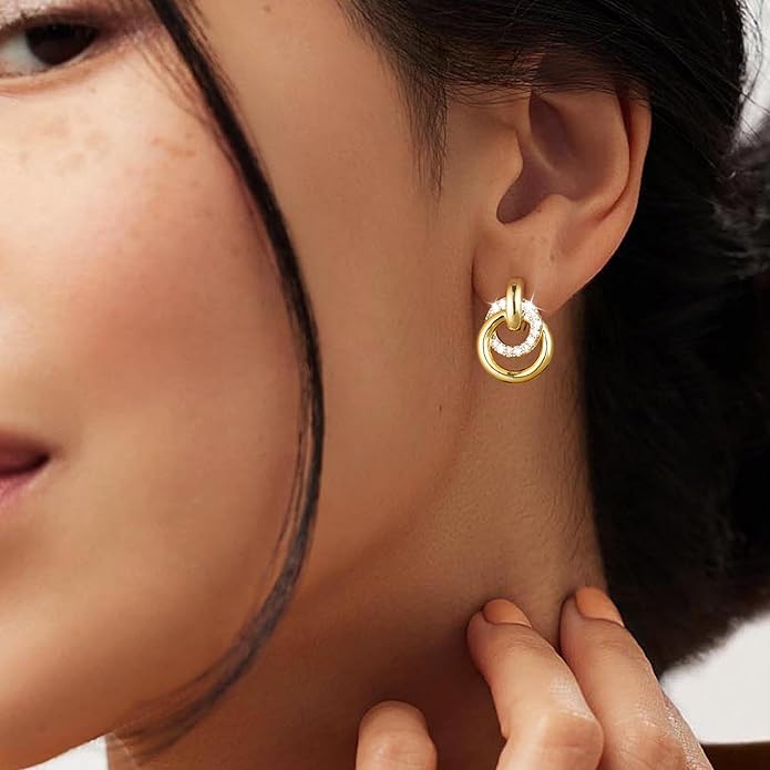 14K Gold Plated Chunky Clip On Earrings for Women 14k Gold Knot Link Clip Earrings Silver Rhinestone Hoop Clip On Earrings Jewelry for Women