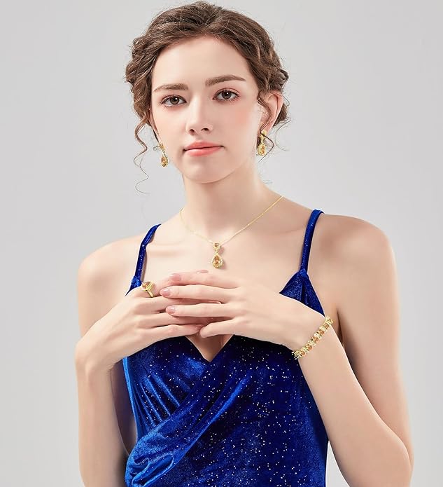 LMXXVJ Teardrop Jewelry Set for Women，Necklace Earrings Adjustable Ring Bracelet Set Fashion Formal Platinum/Gold/Rose Gold Jewelry Gift Girl/Mom/Wife/Grandmother/Best Friend/Aunt