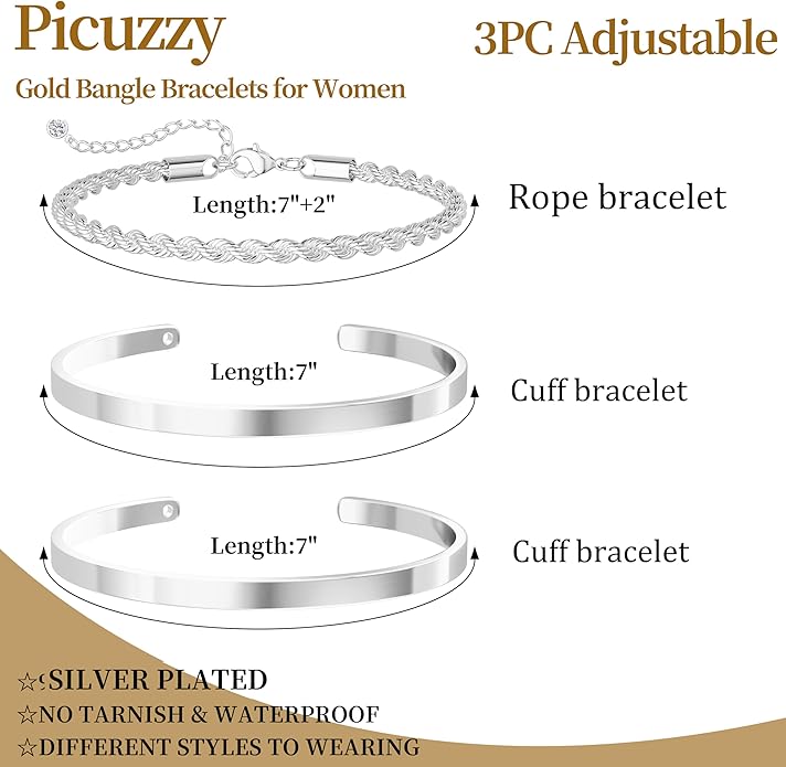 Gold Bangle Bracelets for Women, Non Tarnish Dainty 14K Gold Plated Cuff Bracelets Stackable for Women,Waterproof Bracelet Stack Gold Jewelry Gifts Trendy Adjustable Accessories