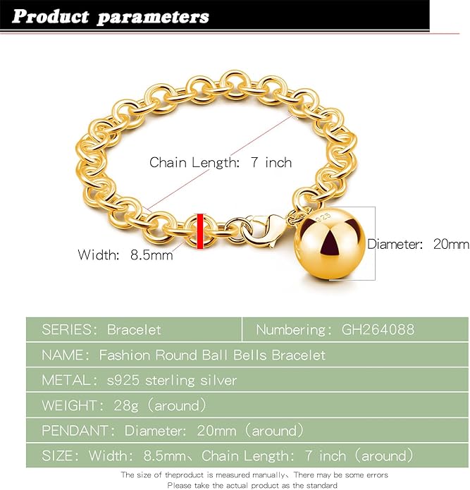 Dankadi Women 925 Sterling Silver Round Cable Wire Link Bracelet Charm Heart-Bell-Square-Circle Pendant Chain Bangle Fine Jewelry Gift For Wife Her
