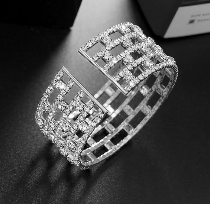 Rhinestone Bracelet for Women MultiLayer Crystal Cuff Bracelet Strand Layered Bracelet