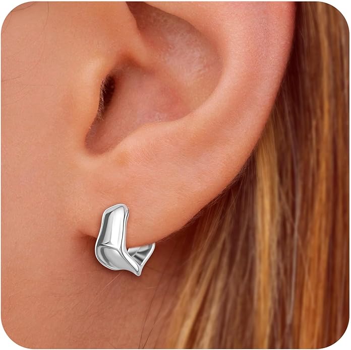 Chunky Gold Hoop Earrings for Women, 14K Gold/Silver Plated Statement Geometric Drop Dangle Earrings Trendy Knot Stud Hypoallergenic Fashionable Gift for Women
