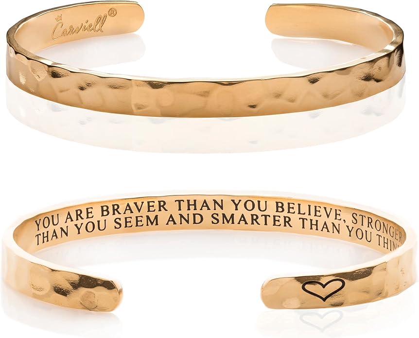 Carviell Engraved Cuff Bracelets for Women – Inspirational, Friendship, Love, Mom, Daughter, Sister, Christian, Graduation, Memorial & Wedding Gifts – 80+ Phrases – Stainless Steel, Gift-Ready