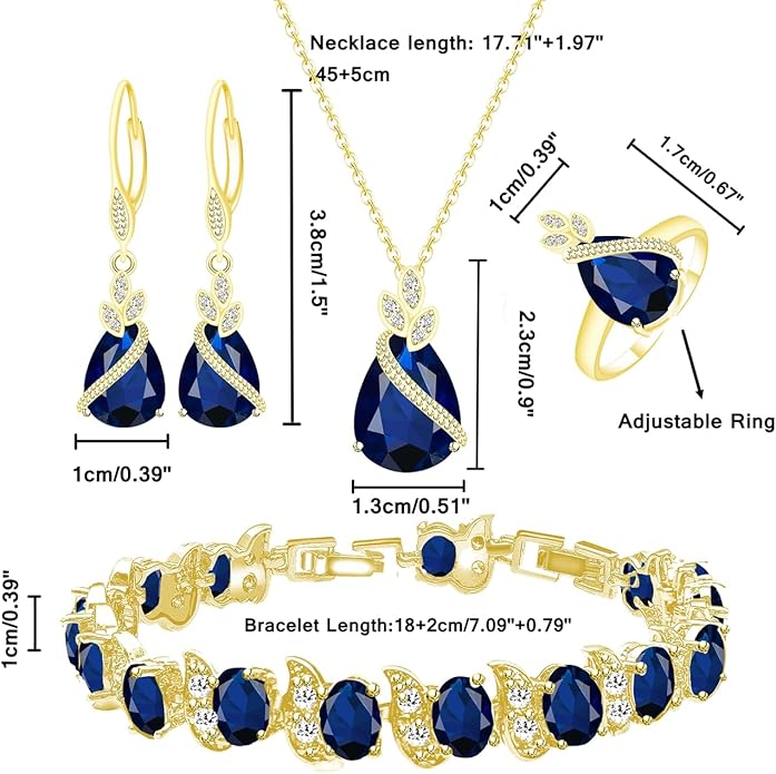 LMXXVJ Jewelry Set for Women,Teardrop Cubic Zirconia Necklace Earrings Adjustable Ring Bracelet Jewelry Set Formal Jewelry Gift