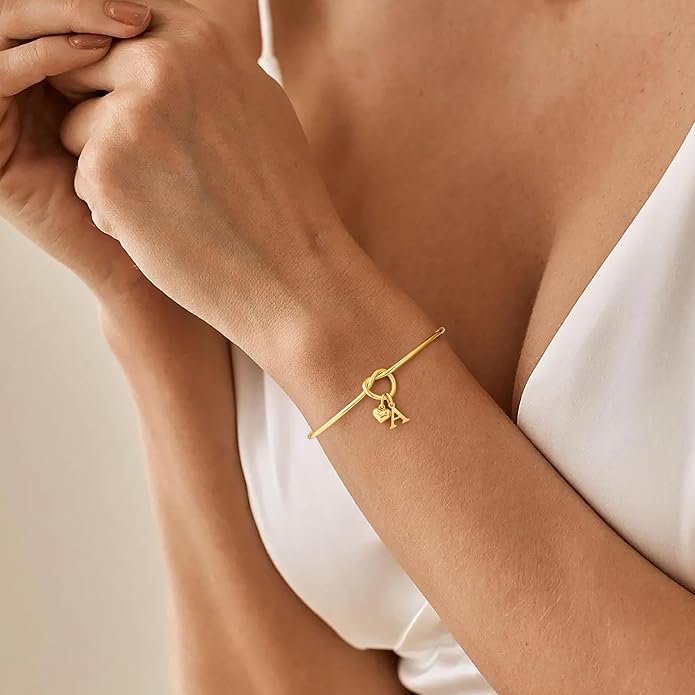 M MOOHAM Valentines Gifts for Her Teen Girls - Knot Initial Bracelets for Women Bridesmaids Proposal Gift Bridesmaid Gift Heart Initial Bracelet Friendship Bracelets Valentines Gifts for Women Sister
