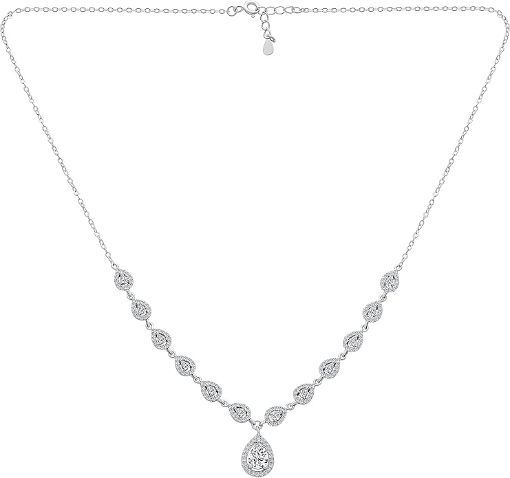 Bridal Jewelry Set Art Deco Vintage Estate Style Cubic Zirconia Marquise Leaf Teardrop AAA CZ Statement Cleavage Choker Necklace & Chandelier Dangle Clip On Or Pierced Earrings For Women Pageant