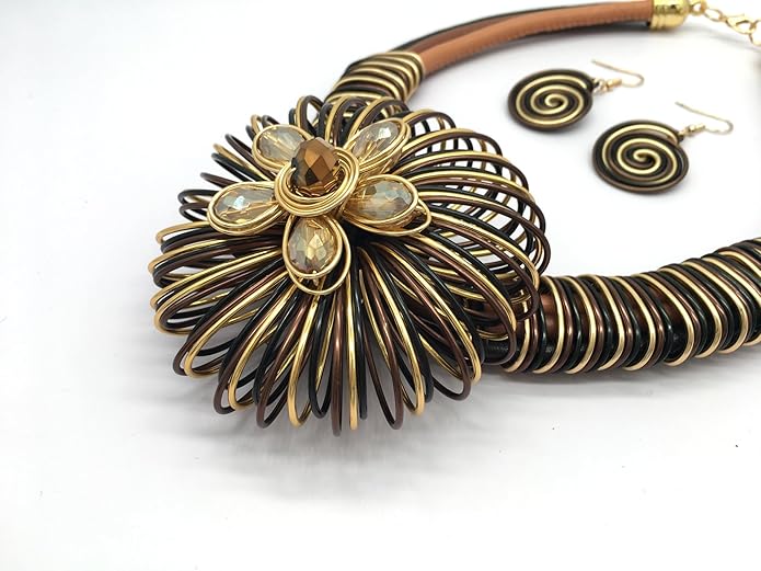 Statement African Necklace For Women African Jewelry Costume Earring Sets Tribal Fashion Colorful Big Rhinestone Crystal Pendent Collar Choker Bold Chunky Bib Handmade