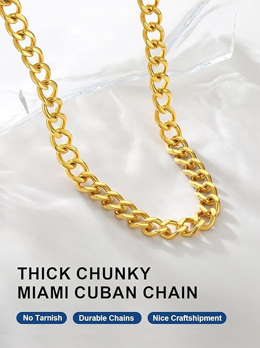 ChainsPro Cuban Link Chain for Women,Stainless Steel Chunky Necklace Silver/Gold Plated Thick Chain Choker, 12/16/20 mm Width,18" and 20" Punk Hip Hop Trendy Non Tarnish Jewelry Gifts