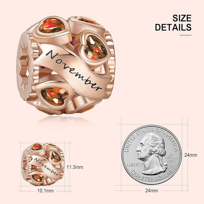 NINGAN Birthstone Charms 925 Sterling Silver Love Heart Openwork Bead for Charm Bracelets and Necklaces with 5A Cubic Zirconia, Birthday Mothers Day Jewelry Gifts Women