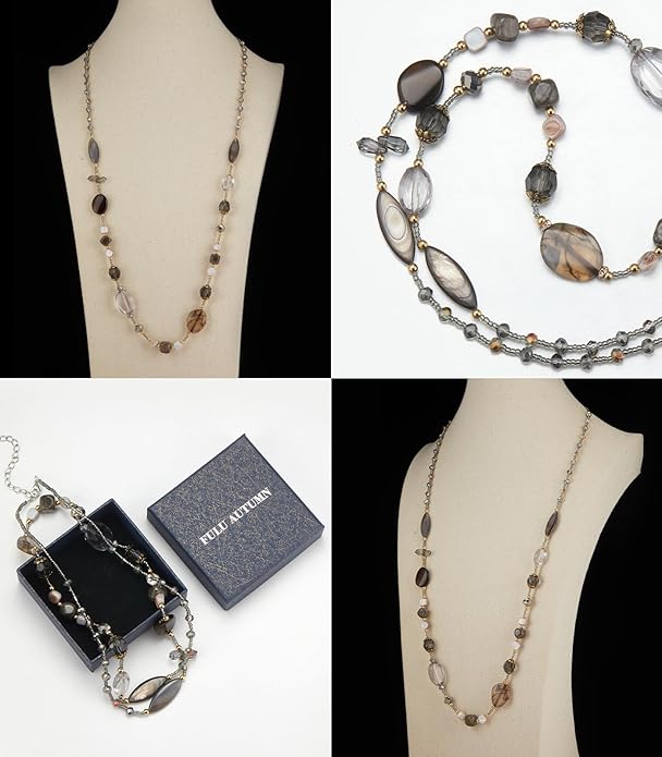 FULU AUTUMN Long Necklaces for Women Trendy Long Chunky Beaded Necklace Boho Fashion Costume Jewelry Mothers Day Gifts for Her