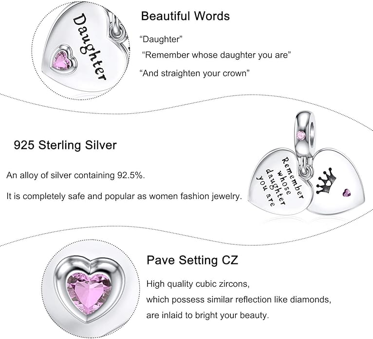 JIAYIQI Mother Sister Daughter Wife Charms Fit Charms Bracelet Necklace with Double Heart Love Charms 925 Sterling Silver Beads for Women Jewelry