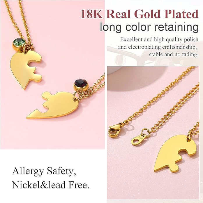 FindChic Personalized Matching BFF Necklace for 2/3/4/5/6 Puzzle Name Heart Pendant Stainless Steel Couple Necklace Set Customized Necklaces for Teen Girls