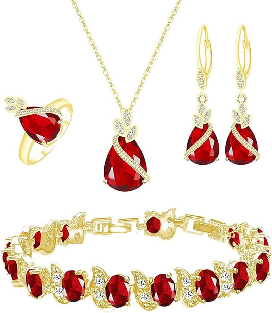 GZWHD Jewelry Set for Women CZ Earrings Necklace Ring Bracelet Set Prom Party Wedding Jewelry Gift for Mother Friend Wife