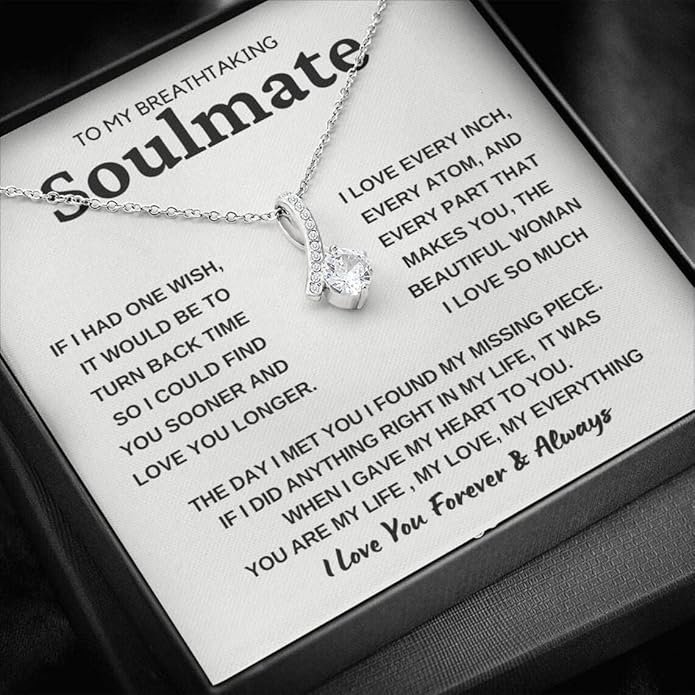 To My Beautiful Soulmate Necklace For Women, Necklace For Wife From Husband, Girlfriend Necklace From Boyfriend, Wife Birthday Gifts From Husband, Gifts Boxes For Women, Soulmate Necklace For Her