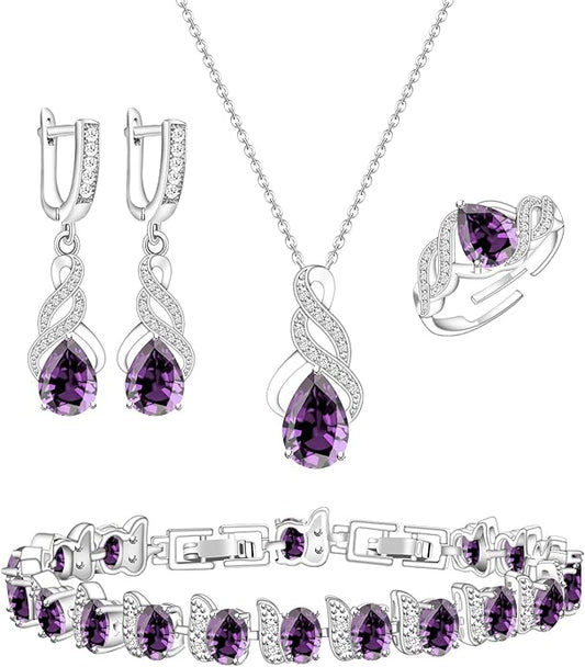 GZWHD Jewelry Set for Women CZ Earrings Necklace Ring Bracelet Set Prom Party Wedding Jewelry Gift for Mother Friend Wife