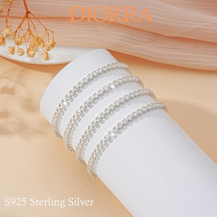 3mm/4mm Cubic Zirconia Classic Tennis Bracelet 14K Gold Plated/Silver Bracelets for Women Size 6.5-7.5 Inch