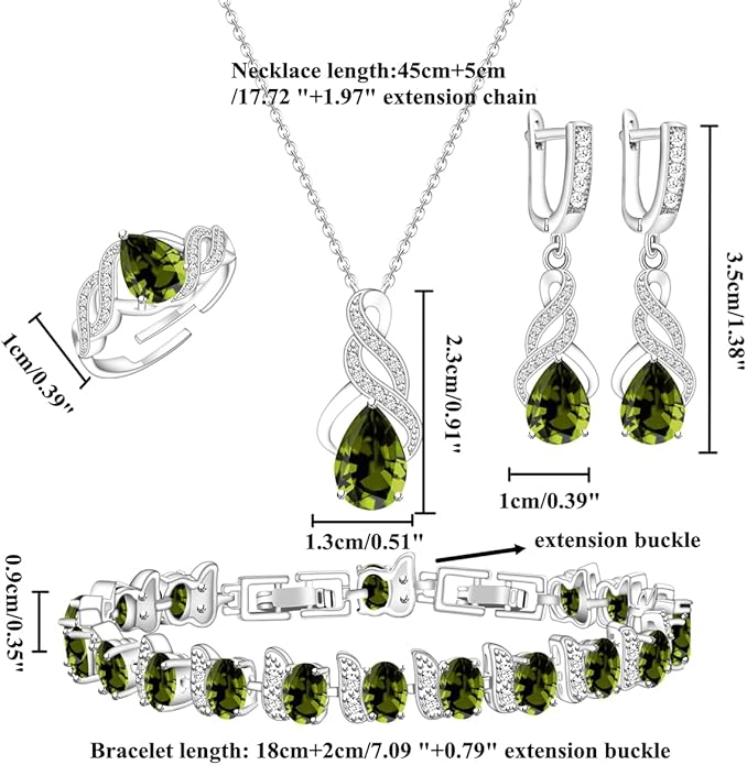 LMXXVJ Jewelry Set for Women,Teardrop Cubic Zirconia Necklace Earrings Adjustable Ring Bracelet Jewelry Set Formal Jewelry Gift