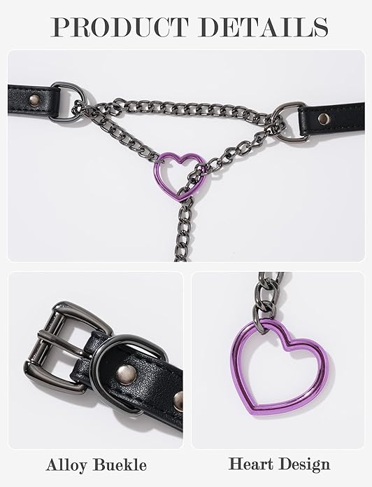 FEOYA Black Leather Heart Choker Necklace for Women Punk Gothic O-Ring Slip Chain Collar with Adjustable Buckle
