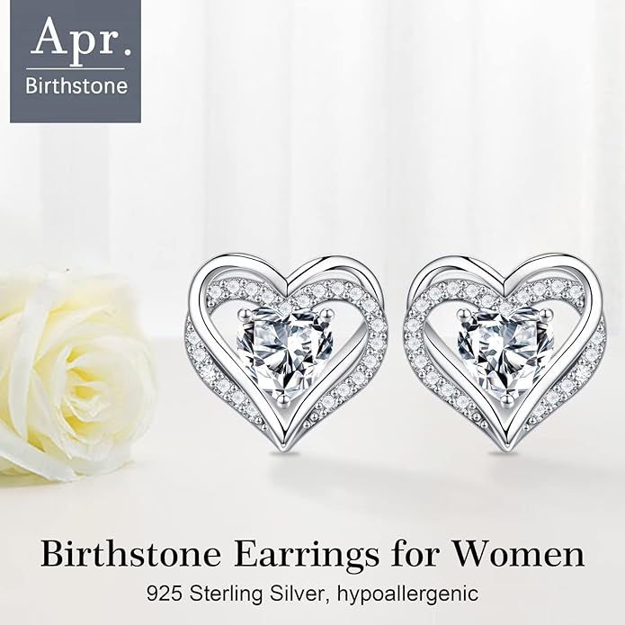 Iefil Valentine Day Gifts for Her - 925 Sterling Silver Heart Stud Earrings Birthday Gifts for Women