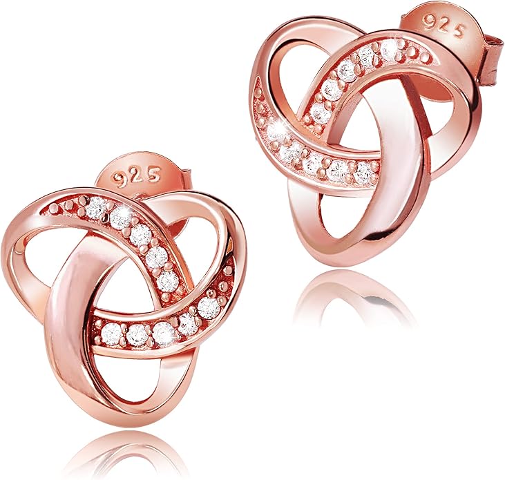 Chic Bijoux Knot Earrings for Women – With Round Cubic Zirconia stones and 925 Sterling Silver – Gift for Her Birthday, Rose Gold Jewelry